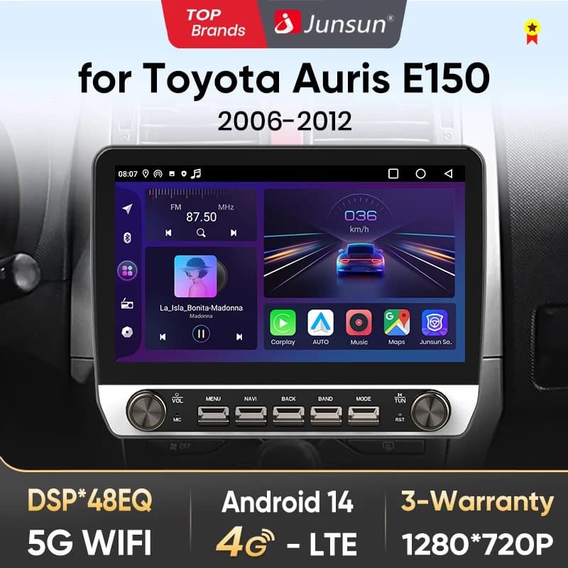 Junsun 10" Button Car Radio forToyota Auris E150 2006 GPS Multimedia Stereo BT FM RDS Wireless CarPlay for Apple Android Auto 4G
