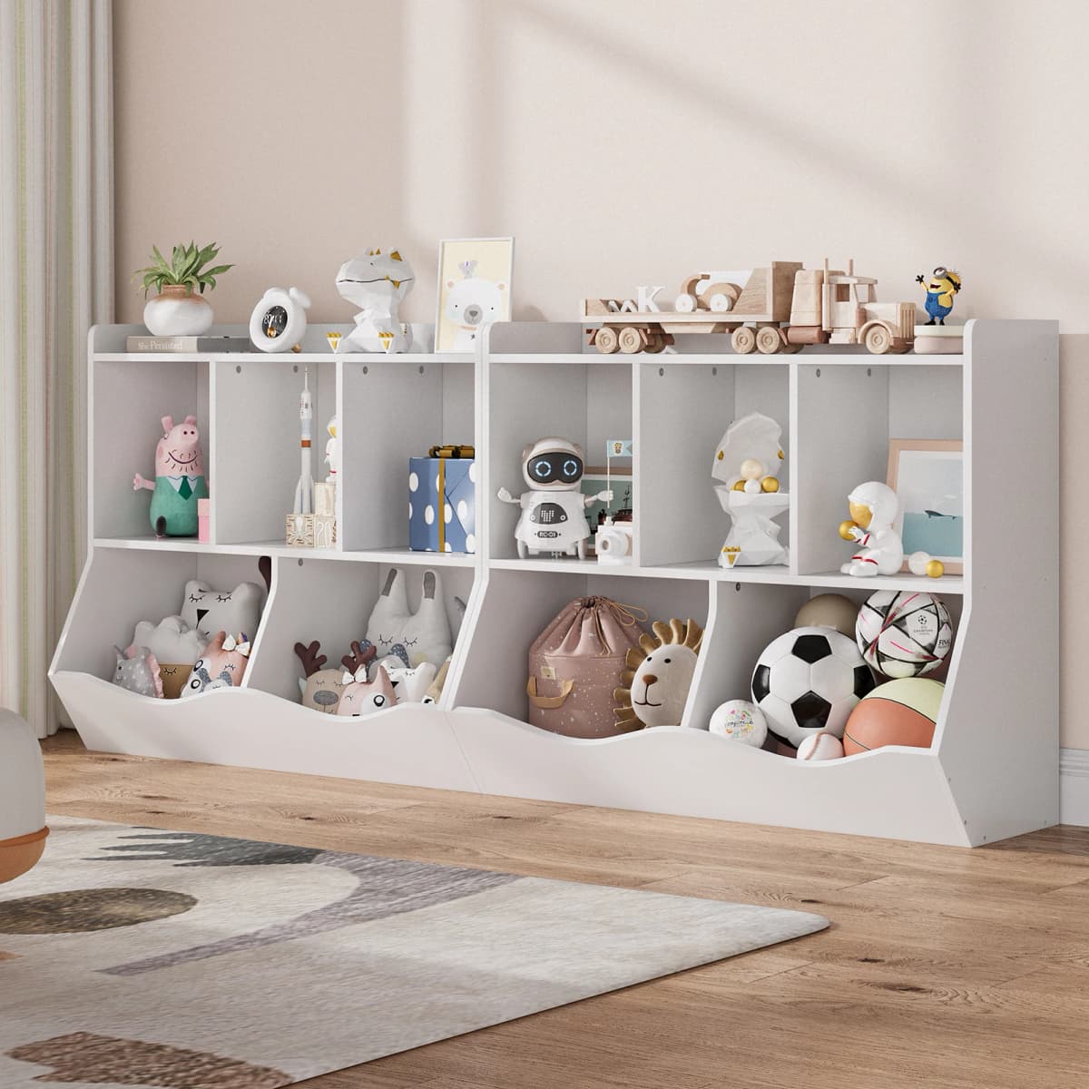 Kids Bookshelf Toy Storage Cabinet Children's Toy Shelf 35.4" x 11.8" x 29.5" for Children's Room Playroom Hallway Kindergarten