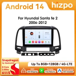 9" Hizpo 2Din CarPlay Android Auto Car Radio for Hyundai Santa Fe 2 2006 - 2012 Snapdragon 6115 GPS RDS DSP BT 4G SWC 360°CAM