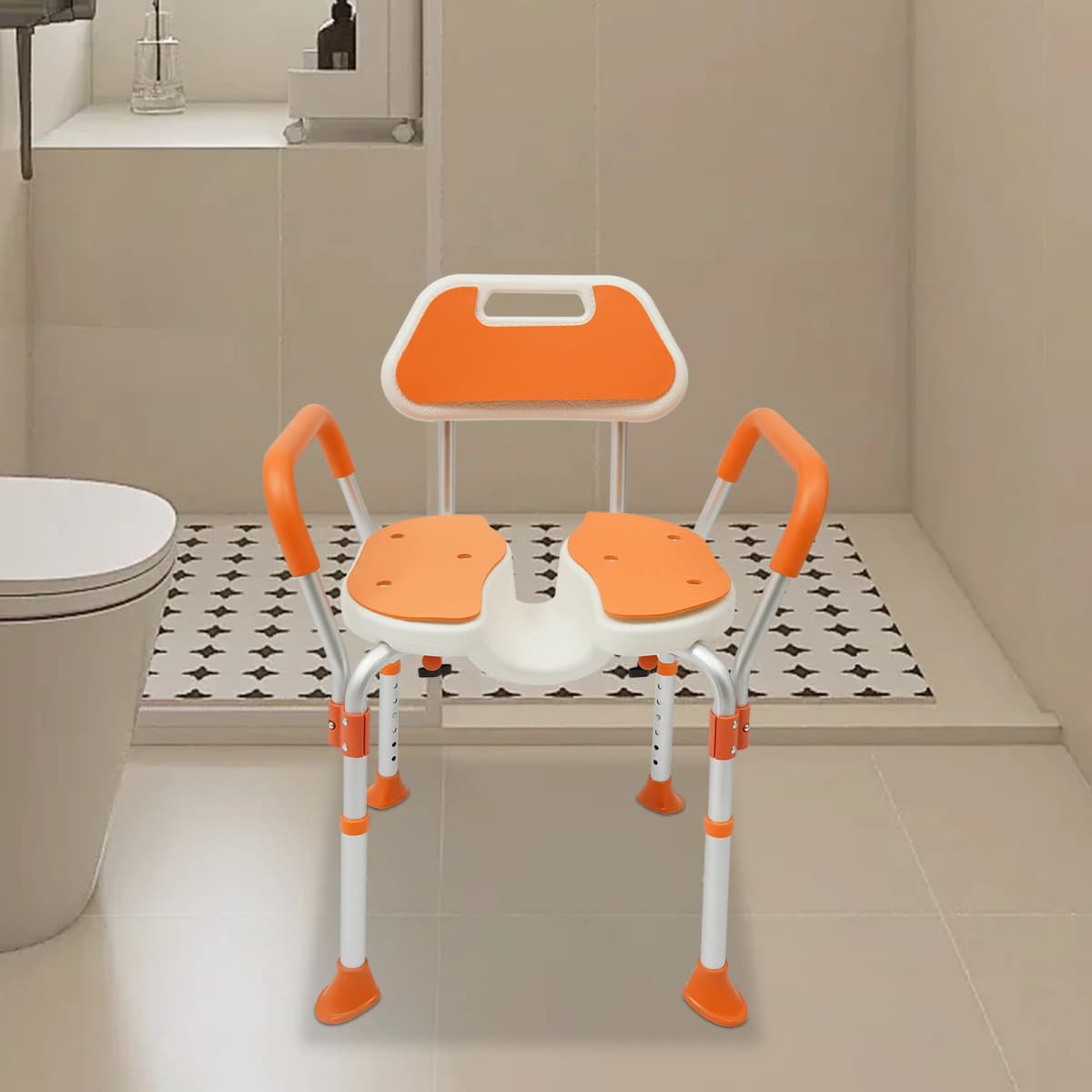 Shower Chair with Arms and Back Foldable Shower Chair Adjustable Non-Slip Feet Shower Seat for Elderly Disabled Pregnant Women