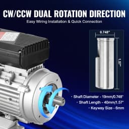 SucceBuy 0.75KW Air Compressor Motor Single Phase 2800 rpm Electric Motor Keyed Shaft CW/CCW Rotation for Agricultural Machinery