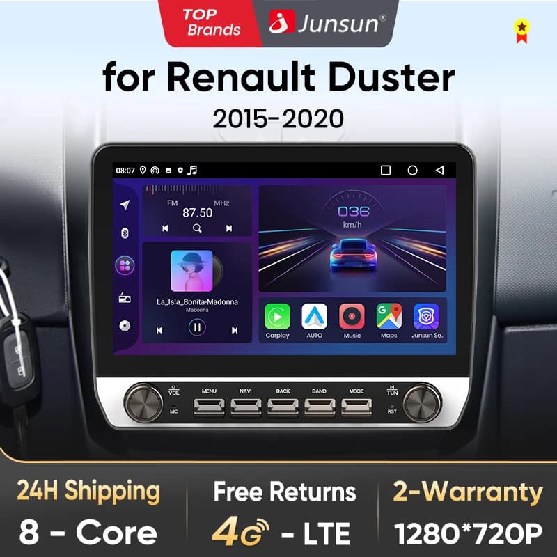 Junsun 10" Button Car Radio for Renault Duster 2015 GPS Multimedia Stereo BT FM RDS Wireless CarPlay for Apple Android Auto 4G