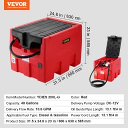 SucceBuy 48 Gal Portable Diesel Fuel Tank 10.6GPM with 12V Electric Pump & Hose Gasoline Transfer Tank for Fuel Transportation