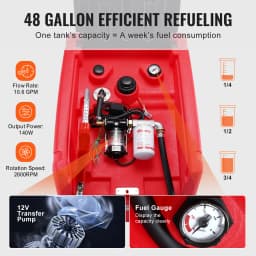 SucceBuy 48 Gal Portable Diesel Fuel Tank 10.6GPM with 12V Electric Pump & Hose Gasoline Transfer Tank for Fuel Transportation