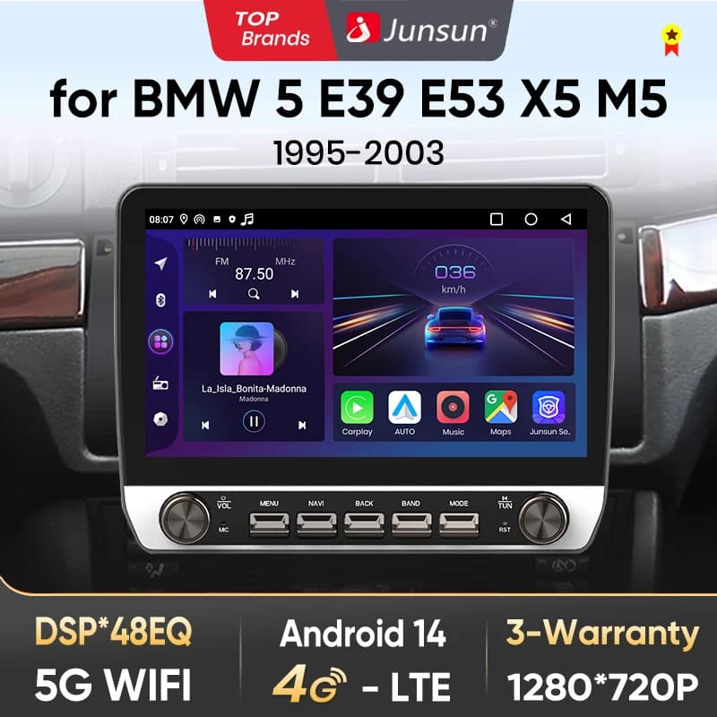 Junsun AI voice Wireless Carplay Android Auto Radio for BMW 5 E39 E53 X5 M5 Button Car Intelligent System