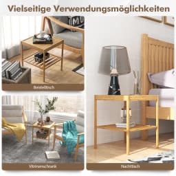 2 Set Bamboo Bedside Table 2 Tier side table table with Storage, Sofa table Night Cabinet living room Console