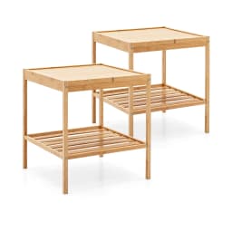 2 Set Bamboo Bedside Table 2 Tier side table table with Storage, Sofa table Night Cabinet living room Console