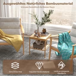 2 Set Bamboo Bedside Table 2 Tier side table table with Storage, Sofa table Night Cabinet living room Console