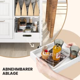 Kitchen trolley with tray, 2-level storage rack and 3 large drawers, kitchen wardrobe rollable, rubber wood kitchen island