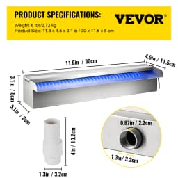 SucceBuy Pool Fountain Stainless Steel Pool Waterfall with LED Strip Light Waterfall Spillway Rectangular Garden Outdoor