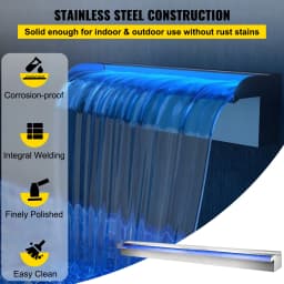 SucceBuy Pool Fountain Stainless Steel Pool Waterfall with LED Strip Light Waterfall Spillway Rectangular Garden Outdoor