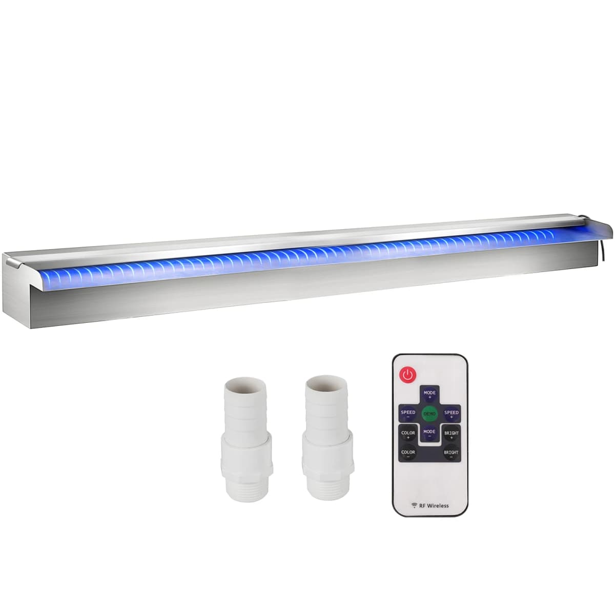 SucceBuy Pool Fountain Stainless Steel Pool Waterfall with LED Strip Light Waterfall Spillway Rectangular Garden Outdoor