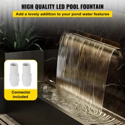 SucceBuy Pool Fountain Stainless Steel Pool Waterfall with LED Strip Light Waterfall Spillway Rectangular Garden Outdoor
