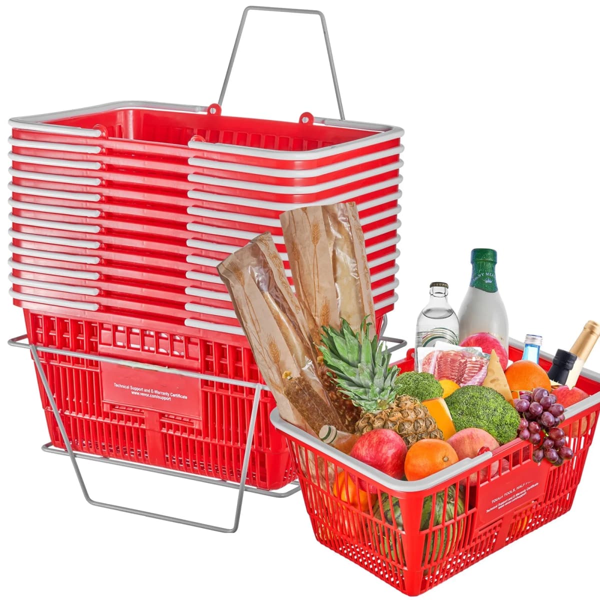SucceBuy 12PCS Shopping Basket 21L Plastic Grocery Basket with Handle Portable Shop Bulk Used for Retail Store Supermarket