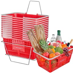 SucceBuy 12PCS Shopping Basket 21L Plastic Grocery Basket with Handle Portable Shop Bulk Used for Retail Store Supermarket