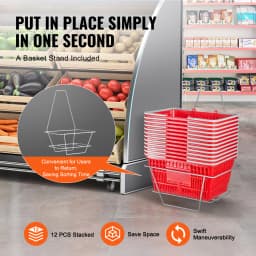 SucceBuy 12PCS Shopping Basket 21L Plastic Grocery Basket with Handle Portable Shop Bulk Used for Retail Store Supermarket