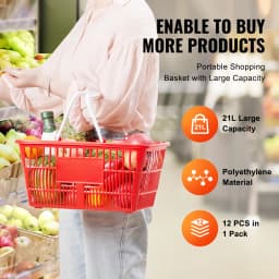 SucceBuy 12PCS Shopping Basket 21L Plastic Grocery Basket with Handle Portable Shop Bulk Used for Retail Store Supermarket
