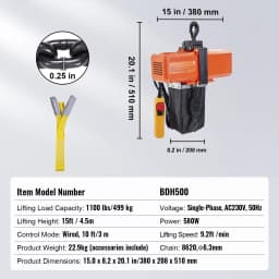 SucceBuy 1100 lbs Electric Chain Hoist 9.2 ft/min Single Phase Overhead Crane with G100 Chain Wired Control for Garage Lifting