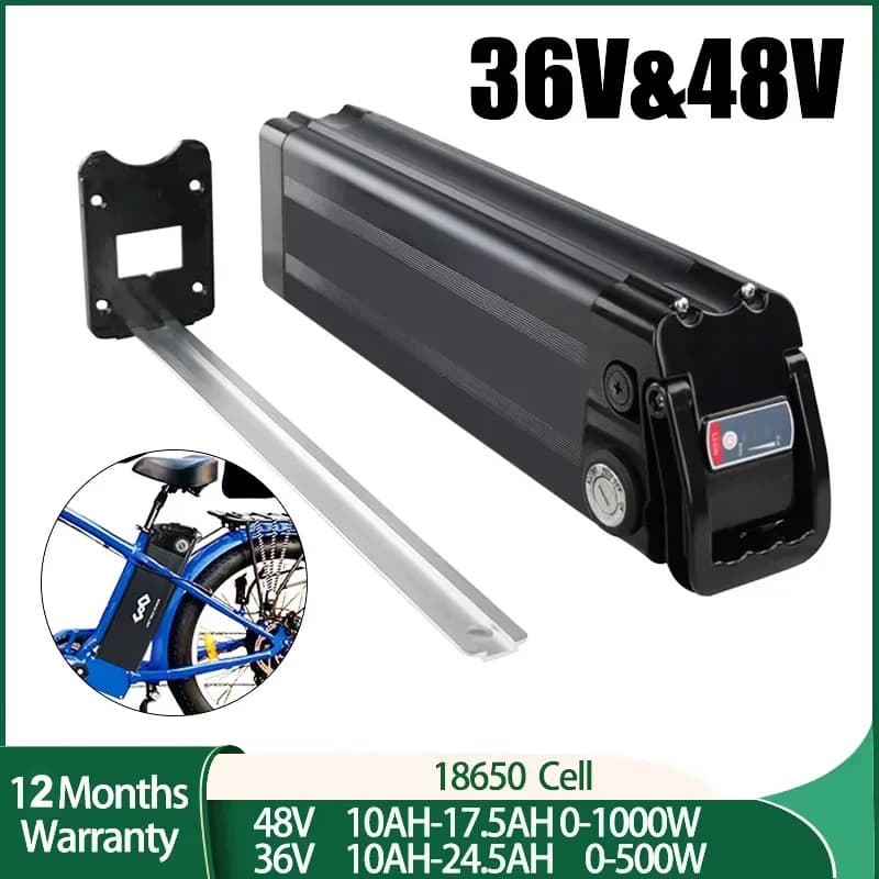 Silver Fish Lithium Battery Pack for Electric Bicycle, 36V, 48V, 19.2Ah, 17.5Ah, 13Ah, 18650, 250W, 350W, 500W, 1000W, Hub Motor