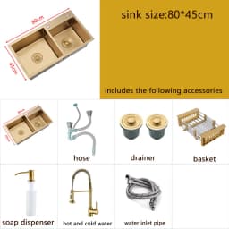 Gold Kitchen Sink Above Counter Double Bowl Goldn Basket Drainer Soap Dispenser Washing Basin 304 Stainless Steel Sinks