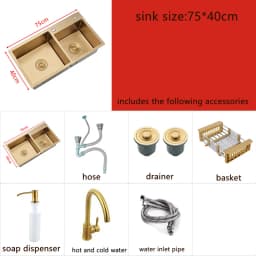 Gold Kitchen Sink Above Counter Double Bowl Goldn Basket Drainer Soap Dispenser Washing Basin 304 Stainless Steel Sinks