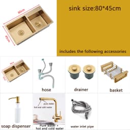 Gold Kitchen Sink Above Counter Double Bowl Goldn Basket Drainer Soap Dispenser Washing Basin 304 Stainless Steel Sinks