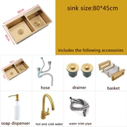 Gold Kitchen Sink Above Counter Double Bowl Goldn Basket Drainer Soap Dispenser Washing Basin 304 Stainless Steel Sinks