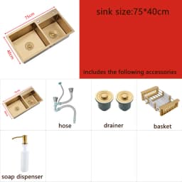 Gold Kitchen Sink Above Counter Double Bowl Goldn Basket Drainer Soap Dispenser Washing Basin 304 Stainless Steel Sinks
