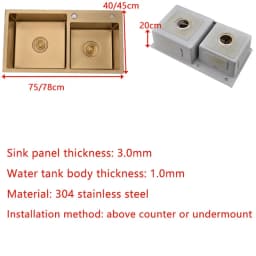 Gold Kitchen Sink Above Counter Double Bowl Goldn Basket Drainer Soap Dispenser Washing Basin 304 Stainless Steel Sinks