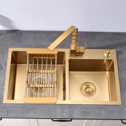 Gold Kitchen Sink Above Counter Double Bowl Goldn Basket Drainer Soap Dispenser Washing Basin 304 Stainless Steel Sinks