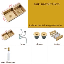 Gold Kitchen Sink Above Counter Double Bowl Goldn Basket Drainer Soap Dispenser Washing Basin 304 Stainless Steel Sinks
