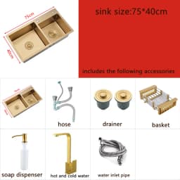 Gold Kitchen Sink Above Counter Double Bowl Goldn Basket Drainer Soap Dispenser Washing Basin 304 Stainless Steel Sinks