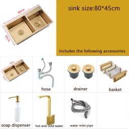 Gold Kitchen Sink Above Counter Double Bowl Goldn Basket Drainer Soap Dispenser Washing Basin 304 Stainless Steel Sinks