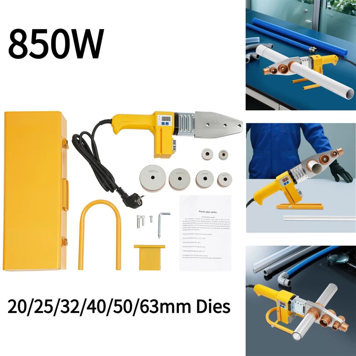 850W Pipe Welding Machine 20-63mm PPR Welder with 6 Die Heads Digital Display for Home Construction Water Pipe Repair