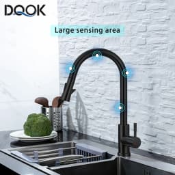 DQOK Kitchen Faucet Pull Out Brushed Nickle Sensor Stainless Steel Black Smart Induction Mixed Tap Touch Control Sink Tap