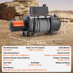 SucceBuy 18000lbs Electric Winch Car Truck Steel Cable Winch with 85ft Wire Rope Wireless Remote Control for Towing Off-Road SUV