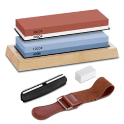 Complete Knife Sharpening Stone Set/Dual Grit Whetstone 400/1000 3000/8000 Knife Sharpener with Leather Strop/Flattening Stone