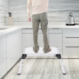 Folding Work Platform Bench Ladder Stool Anti-slip Surface Supports Up to 150kg Silver for washing vehicles, cleaning windows