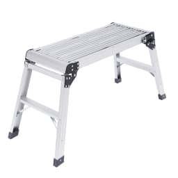 Folding Work Platform Bench Ladder Stool Anti-slip Surface Supports Up to 150kg Silver for washing vehicles, cleaning windows