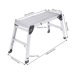 Folding Work Platform Bench Ladder Stool Anti-slip Surface Supports Up to 150kg Silver for washing vehicles, cleaning windows