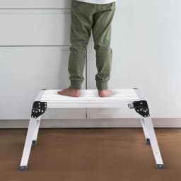 Folding Work Platform Bench Ladder Stool Anti-slip Surface Supports Up to 150kg Silver for washing vehicles, cleaning windows