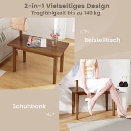 3 in 1 solid wood side table coat rack with shoe bench & 3 hooks, multi-functional freestanding dresses stand