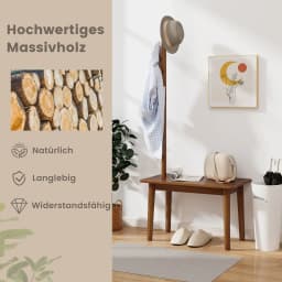 3 in 1 solid wood side table coat rack with shoe bench & 3 hooks, multi-functional freestanding dresses stand