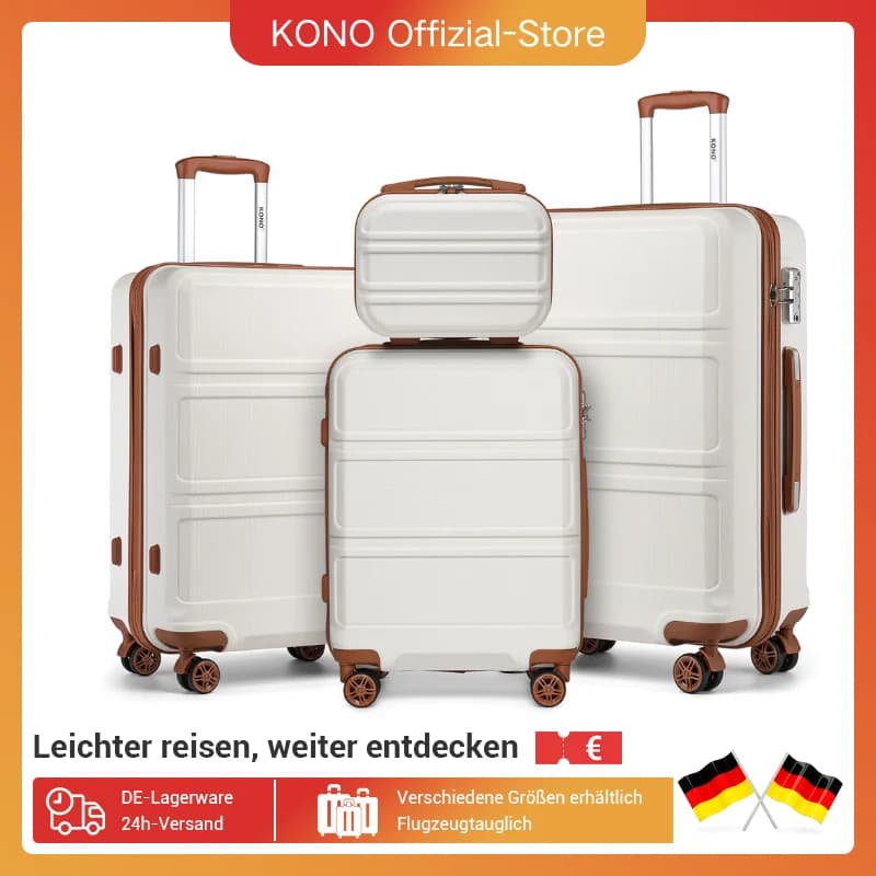 KONO 4-Pieces Hard Trunk Trunk Set Lightweight ABs Twin WHEELS Trolleys TSA Lock Suitcase Set S-M-L-XL