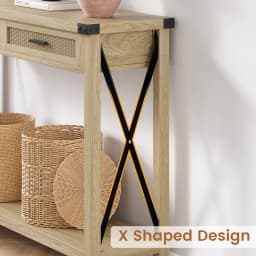 Farmhouse Entryway Table 2-Tier Narrow Console Table with Storage with Rattan Drawers Sofa Table for Living Room Hallway Foyer