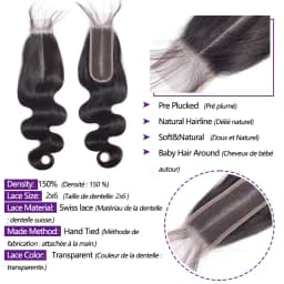 2x6 Middle Part Lace Closure with Bundles 20 22 24 inch Body Wave Human Hair Bundles with Closure Brazilian Raw Hair Extensions