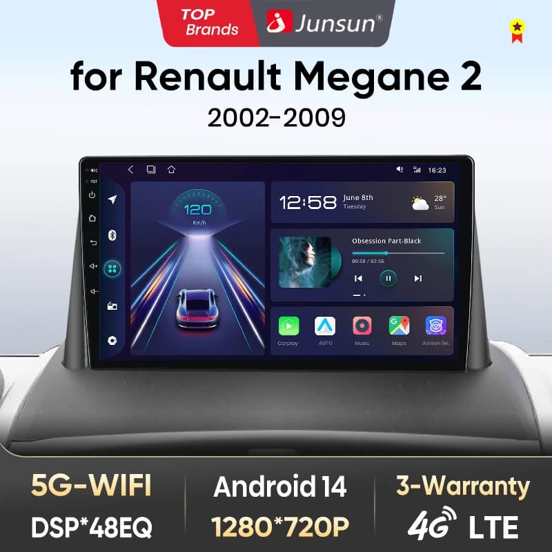 Junsun Android13 Radio Autoradio For Megane 2 2002 - 2009 Car Intelligent Systems for Apple Carplay GPS RDS WiFi France