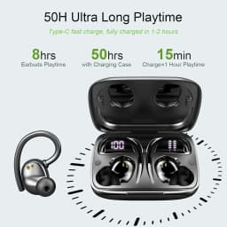 Wireless Earbuds, Bluetooth 5.3 Headphones with Built-in Mic, 50H Playback IP7 Waterproof Running EarHooks Headphones.