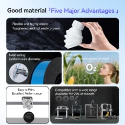 KINGROON 3D Printer Filament TPU 1KG 1.75mm Soft Flexible 3D Printing Material High Resilience TPU Plastic Net Weight 1kg/roll