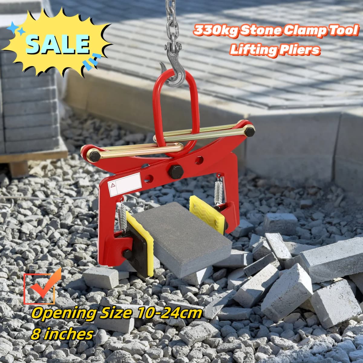330kg Stone Clamp Tool Lifting Pliers Stone Plier Opening Size 10-24cm 8 Inches